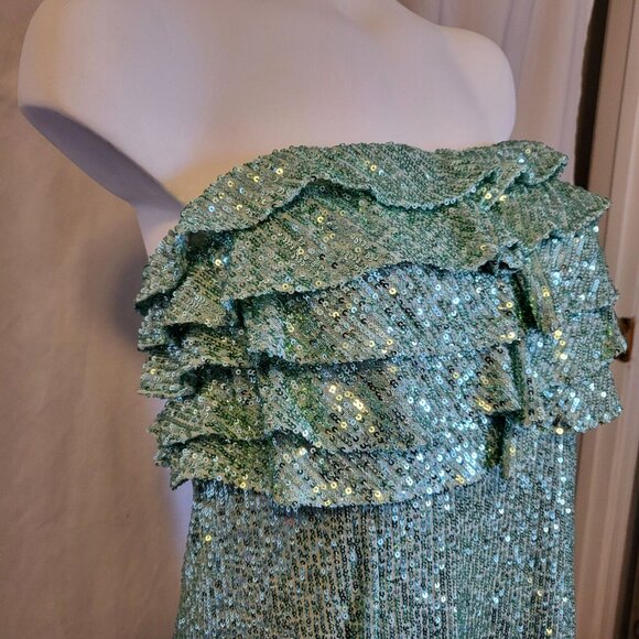 Free People Sparkle Dress Size 12 Mint Green Strapless Mini Ruffle Top NWOT - Picture 5 of 9